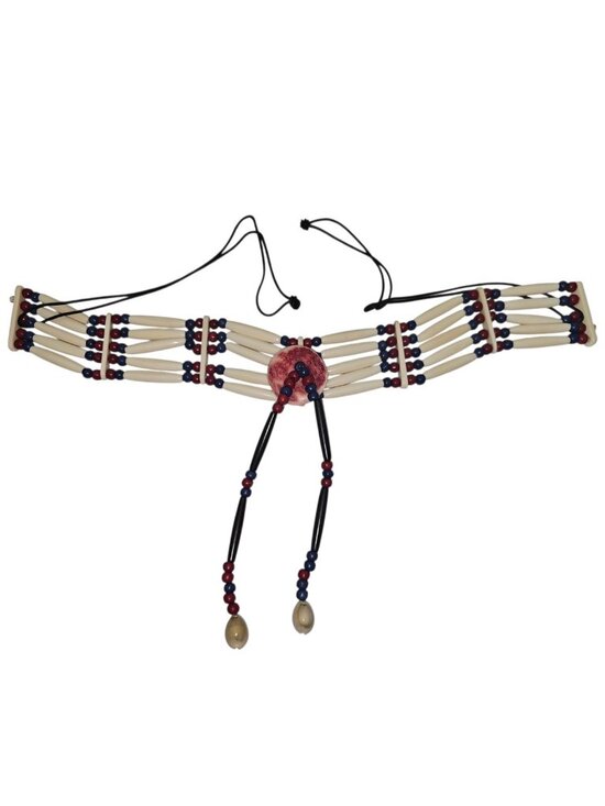 Unbranded Jewelry - Vintage Southwest Style Bone Bead Choker Necklace Adjustable Leather Straps